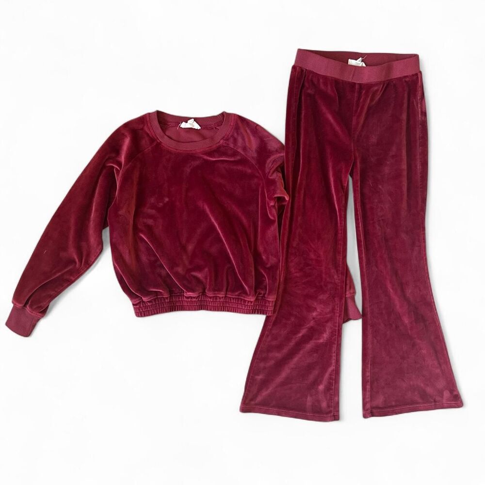 Jessica Simpson Girls Burgundy Velour Tracksuit Set Size M 8